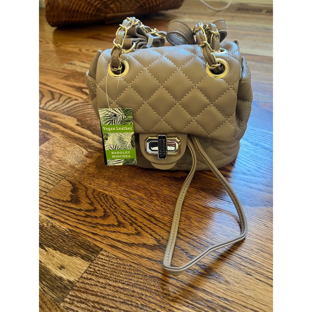 Badgley Mischka Taupe Quilted Vegan Leather Micro Mini Backpack Women NEW OS